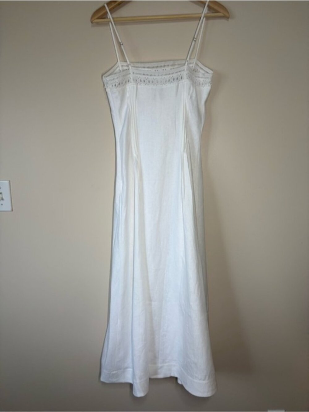 NEW Reformation Pomona Linen Lace Trim Midi Dress White | US 6 UK 10 - Picture 7 of 13